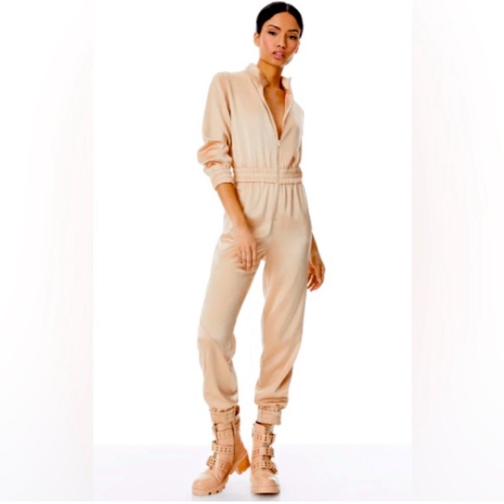 Alice+olivia Beige Women's Jumpsuit - Elastic Waist Zip Front